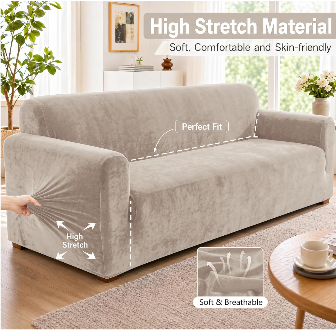 Velvet Sofa Cover – Three Seat, Full Wrap