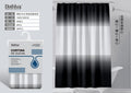 Black EVA gradient patchwork shower curtain, 180x180 cm, shown hung in a bathroom with its Bathlux packaging