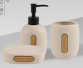 Ceramic 3-piece Set + Bamboo Wood Beige Sand Dots