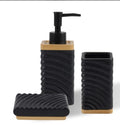 Ceramic 3-piece Set + Bamboo Wood Black Sand Dots