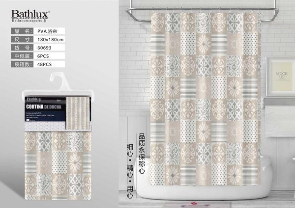 European Floral Printed PEVA Shower Curtain 180180