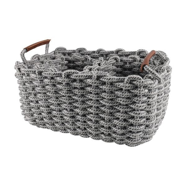 Leather Handle Thick Thread Twin Storage Basket – Gray…