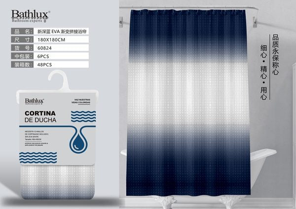 New Dark Blue EVA Gradient Patchwork Shower Curtain 180…