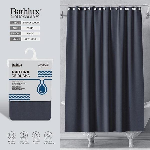 Prussian Blue Vertical Stripe Linen Shower Curtain 1801…