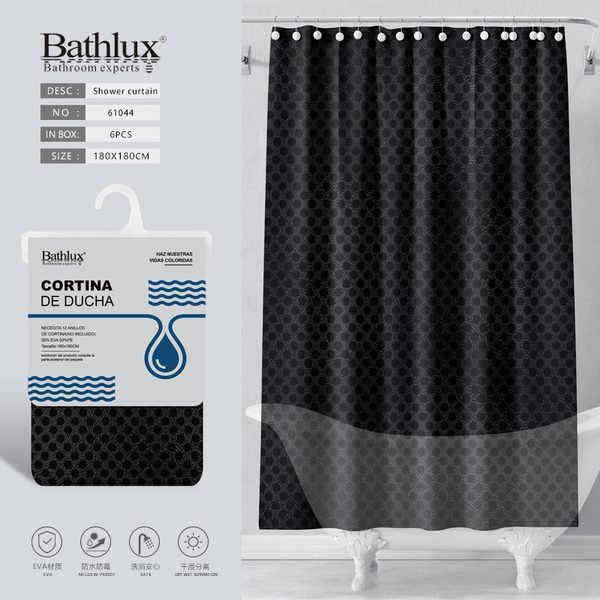 Raised Dot Black Semi-transparent EVA Shower Curtain 18…