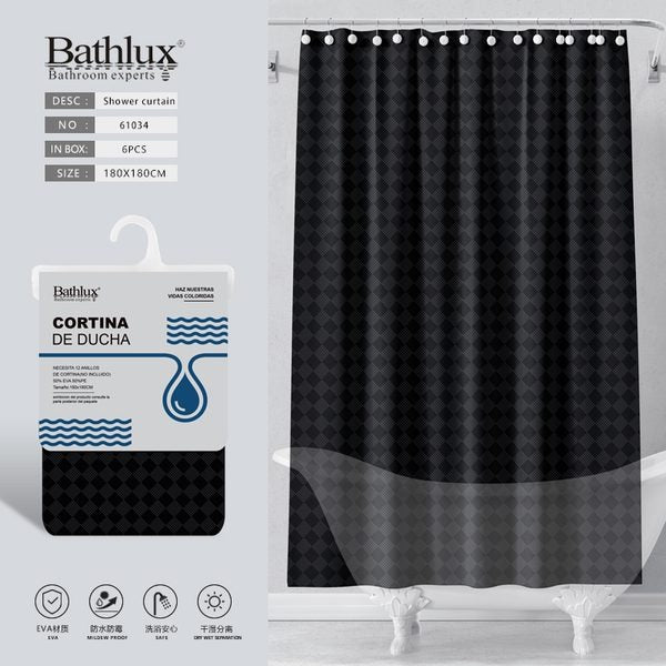 Small Grid Black Semi-transparent EVA Shower Curtain 18…
