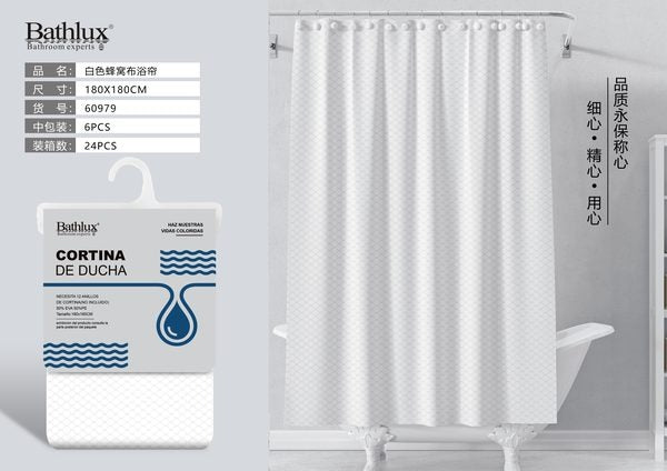 White Honeycomb Fabric Shower Curtain 180180CM